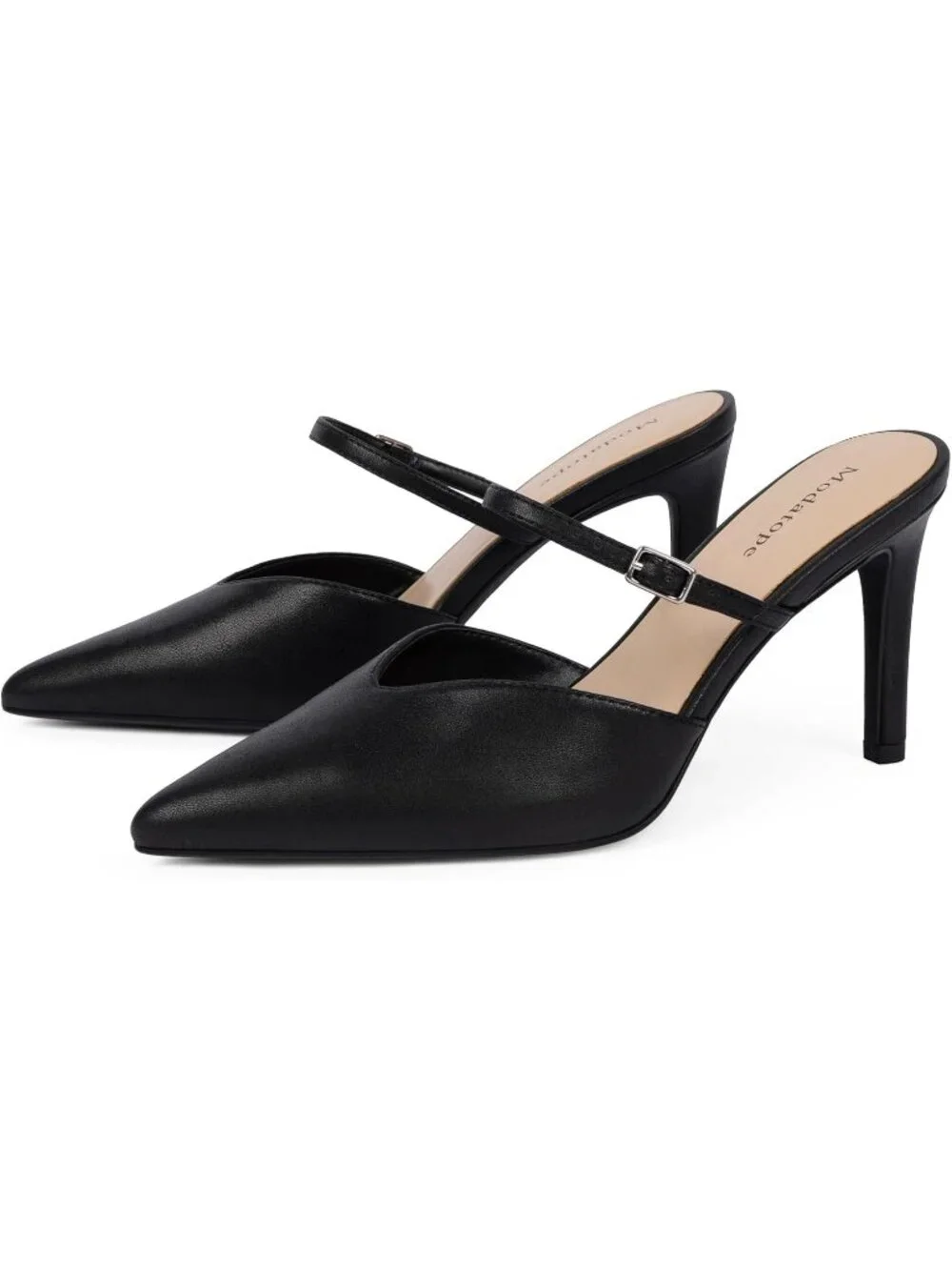 Women's Black Pointed Toe Ankle Strap Stiletto Heels Party Mules Sandals Shoes